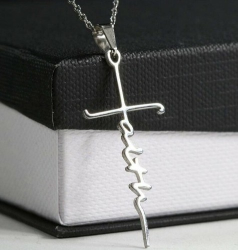 Stainless Steel ~ "Faith" ~ Cross Pendant Necklace ~ 18" Chain ~ 2" Extender Item image 7