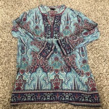 Talbots blouse womens size small Long sleeve blue paisley shirt - £9.54 GBP