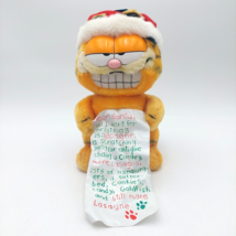 Vtg Garfield Wish List Christmas 9&quot; Plush Santa Hat 1981 Dakin Made in Korea - £14.83 GBP