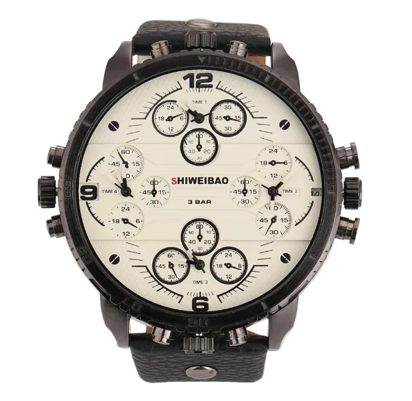 Black Leather Wrist Watch For Man Men&#39;s Quartz Watches Big Case Military Relogio - £46.02 GBP