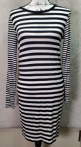 Michael Kors T Shirt Dress Women XS Black Striped Viscose Long Sleeve Round Neck - £36.53 GBP