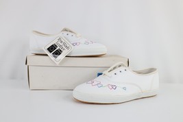 NOS Vintage 90s Keds Youth Size 3.5Y Heart Lace Up Leather Shoes Sneakers White - £23.69 GBP