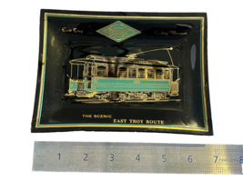 Trinket Dish East Troy Wisconsin Trolley Museum Smokey Black Glass 5 In x 6.5 In - £10.36 GBP