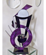 Purple Abstract Sculpture, Wood Metal &amp; Mirror Contemporary Sculpture 40x19 - $651.26 CAD