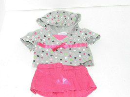 Build a Bear Workshop 2 Piece Outfit Pink Skirt &amp; Gray Hooded Shirt - £11.66 GBP