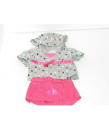 Build a Bear Workshop 2 Piece Outfit Pink Skirt &amp; Gray Hooded Shirt - £11.08 GBP