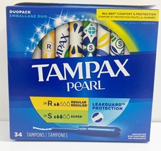 Tampax Pearl Tampons 18-Regular 16-Super Absorbency w/LeakGuard  34 Tampons - $12.38