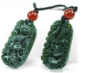 Primary image for 1 Pair Green HeTian Natural Carved Dragon Phoenix Lucky Amulet Pendants