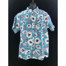 Men's Quiksilver Teal floral short sleeve cotton blend Hawaiian shirt XL New - $24.29