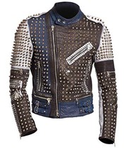 Mens Cafe Racer Funky Rider Studded Punk Retro Motorcycle Leather Jacket Premium - £208.62 GBP