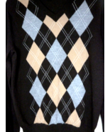 Banana Republic Sweater Mens M Dark Brown grey  beige V Neck Argyle Diamond - $18.20 CAD