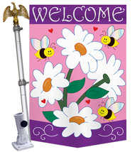 Daisies - Applique Decorative Aluminum Pole &amp; Bracket House Flag Set HS104060-P2 - £68.41 GBP