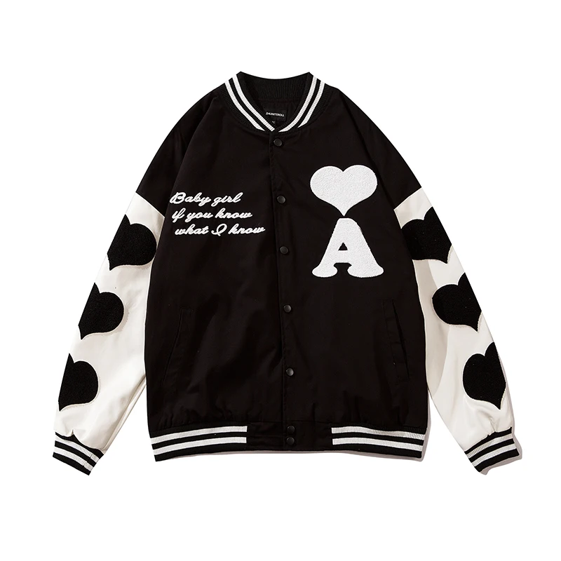 2021 Harajuku Heart work Jacket Men Embroidery Bomber Jackets Fashion Ba... - £349.10 GBP