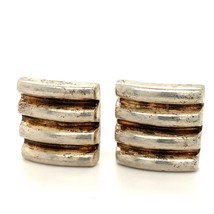 Vintage Sign 925 RLM Studio Thailand Rib Cage Modern Square Omega Clip Earrings - £76.36 GBP