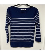 Vineyard Vines Womens 3/4 Sleeve Boat Neck Top Navy Blue White Stripe Me... - $35.64