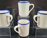 4 Syracuse China Blue Rim Mugs Set Vintage Restaurant Ware White Coffee ... - $46.40