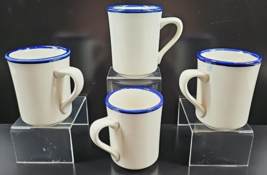 4 Syracuse China Blue Rim Mugs Set Vintage Restaurant Ware White Coffee ... - £36.33 GBP