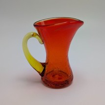 Vintage Art Glass Miniature Pitcher Crackle Finish Yellow Handle - £22.41 GBP