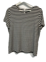 Talbots Black White Striped Short Sleeve Crew Neck Pullover Top Blouse L - £18.58 GBP