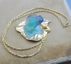 RARE Daum France Pate De Verre Green Purple Frog On Lily Pad Necklace NWOB - $350.00