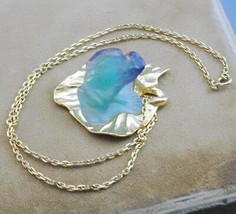 RARE Daum France Pate De Verre Green Purple Frog On Lily Pad Necklace NWOB - £276.52 GBP