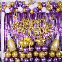 Champagne Dreams Birthday Extravaganza - 123PCS Purple Gold Party Decorations fo - $46.52