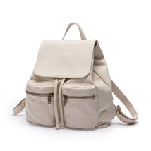 Pure color casual canvas bag backpack Korean style drawstring college backpack - £61.76 GBP