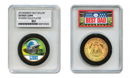 DETROIT LIONS NFL *GREATEST DAD* JFK 24KT Gold Clad Coin SPECIAL LTD. CASE - $229.47 MXN