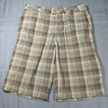 Fox Racing Mens Shorts 34&quot; Large Plaid Brown Flat Front Embroidered Pear... - $18.24