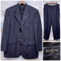 Jack Victor Wool Windowpane Suit Charcoal Gray Mens 42R 36x29 Pleated Pants - £141.92 GBP