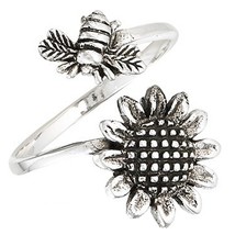Bee Sunflower Ring Womens 925 Sterling Silver Garden Insect Boho Band - £19.97 GBP