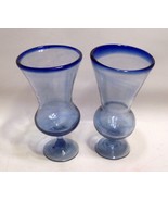 (2) Vintage Cobalt Blue Hand Blown Art Glass Pedestal Vases Seed Glass 8... - £28.70 GBP