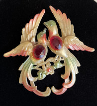 Vintage Fred Grey Style Bird Duette Brooch Figural Pin Plastic Celluloid Red - £32.08 GBP