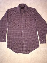 PLAINS ~ Vtg Men&#39;s Western Wear Pearl Snap Maroon White Plaid Shirt  ~ S - £12.00 GBP