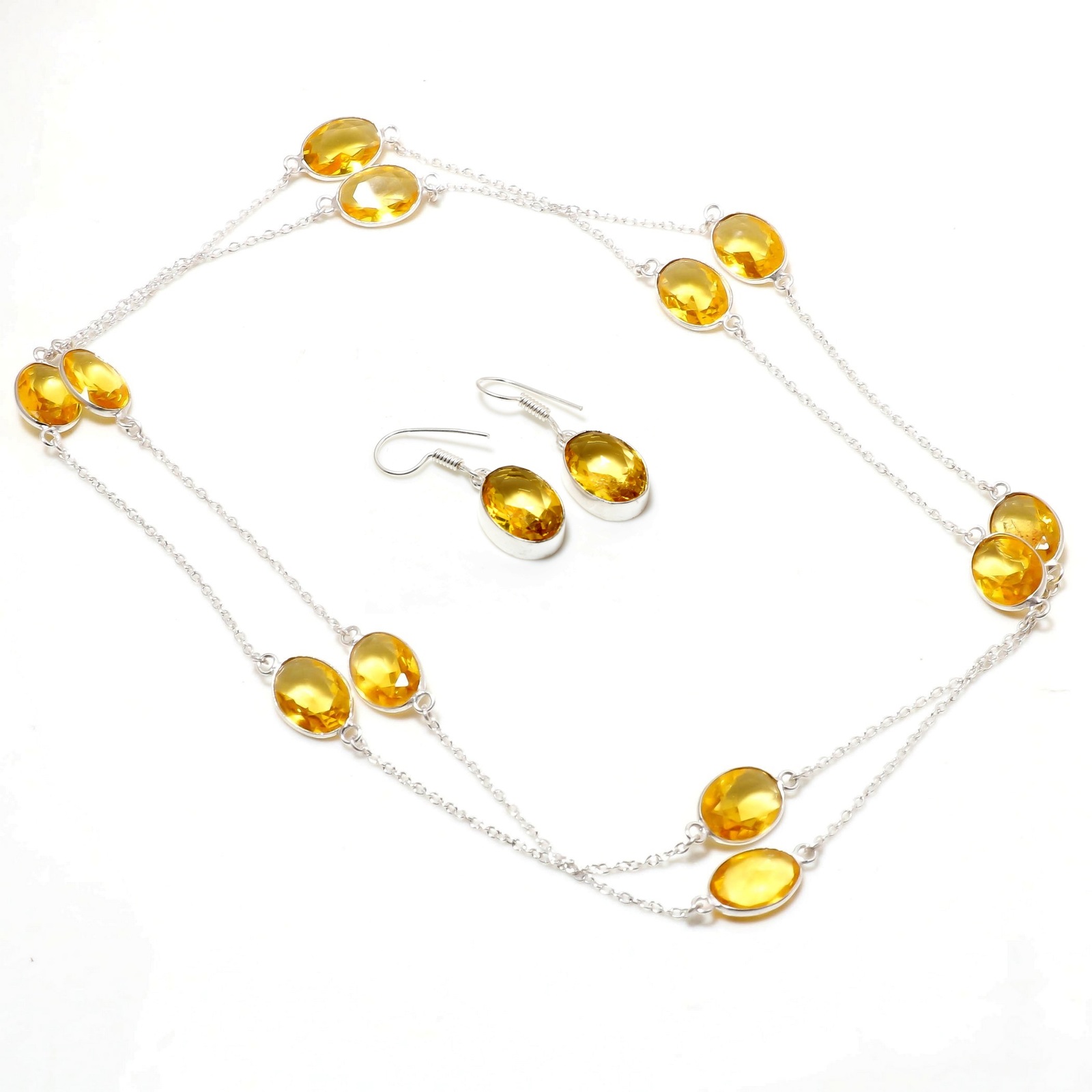 Citrine Topaz Oval Shape Handmade Ethnic Gifted Necklace Set Jewelry 36" SA 6693 - $9.09