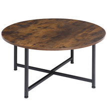 Round Coffee Table 31.5&quot; Industrial Sofa Side Cocktail Table W/X-Base Me... - £71.31 GBP