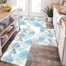 Coastal Coral Print Bathroom Mats SET of 3 -Non-Slip Multi Purpose Rugs - $914.66 MXN