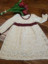 Burt&#39;s Bees Baby Girl&#39;s Organic Ivory Burgundy Trim Dress Crochet Skirt~... - £11.86 GBP