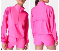 NWT New Womens Sweaty Betty Training Day Half Zip Hot Pink Pullover XL Pockets - £238.69 GBP