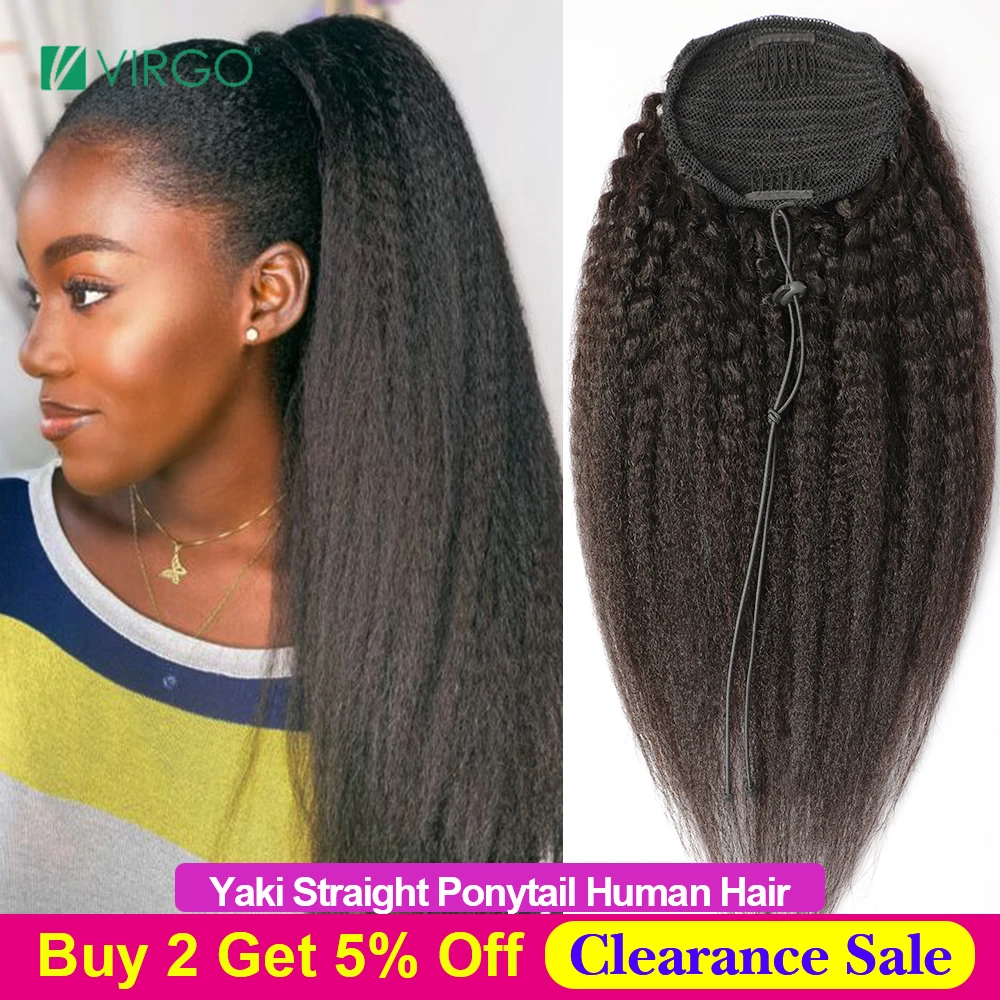 Virgo Afro Kinky Straight Ponytail Human Hair Italian Yaki Straight Drawstring - £25.10 GBP+