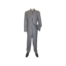 Mens Apollo  King  Banded Collarless suit Chinese Mandarin Wide leg AG93 Gray image 2