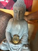 Buddha LED Solar Statuary Hindu Meditation Serenity Zen Patio with Glass... - $59.95+