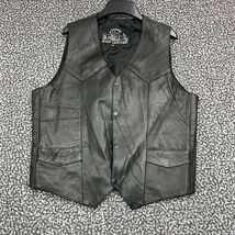 Shaf Leather Vest Men 46 Black Motorcycle Button Up Pocket Adult Outdoor - $40.31 CAD