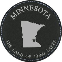 Minnesota 4" Round Leather 6-Coaster Set with Holder-Black / Silver - $19.99