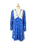 NEW Matilda Jane Women’s Dress Size L Blue White FLORAL Rayon FULL A-Lin... - $16.82