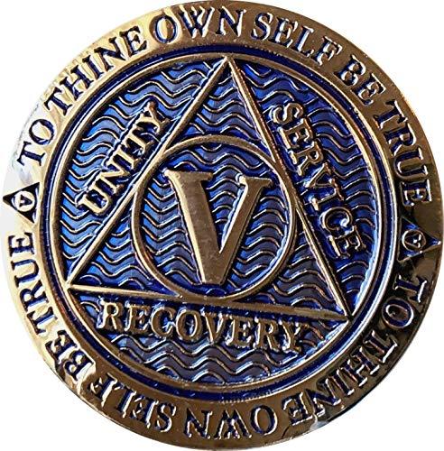 5 Year AA Medallion Dusty Blue Color Gold Plated Chip