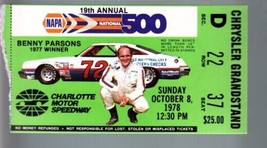 Charlotte Motor Speedway National 500 Ticket STUB-OCT 1978-PARSONS-NASCAR Vg - £21.23 GBP