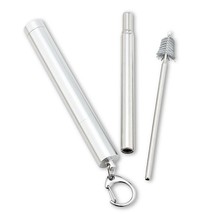 Collapsible Straw Set of 6 Silver Stainless Steel 4.5" long Handy Clip 3 Pieces image 2