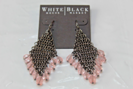 White House Black Market French Wire Dangle Earrings Metallic Pink Beads - £13.94 GBP