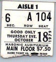Vintage Ramones Joe JACKSON Ticket Stub Octobre 18 1979 Detroit Michigan - £58.72 GBP